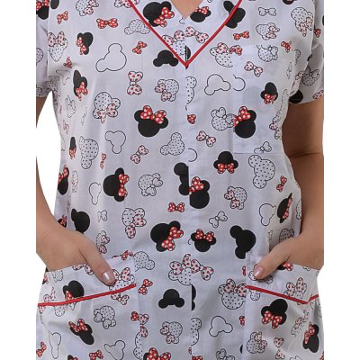 TDX Halena dámská přes hlavu MAGDALÉNA, BA, VS168, mickey s mašlí/ červená výpustka - Dámská pracovní halena MAGDALÉNA, Mickey