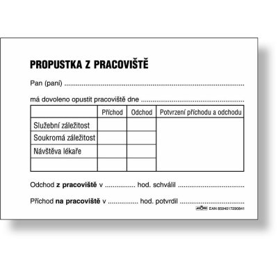 Propustka A7, blok 100 listů