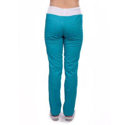 Kalhoty dám.prac.pas.,2450,MATYLDA, pas úplet s tkanicí,BA/PES Elas.165,VS168,tyrkys active/bílý - Dámské kalhoty MATYLDA, tyrkysové