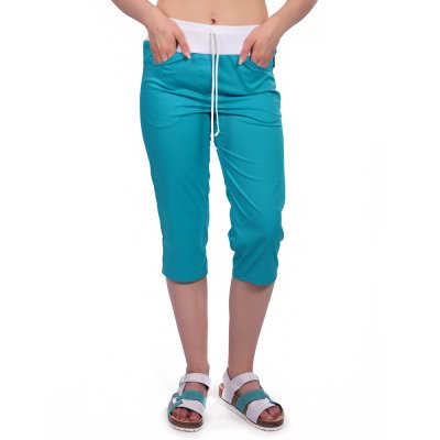Kalhoty dám.prac.pas.,2450,MATYLDA,pas úplet,manžety,3/4 délka,BA/Elas.165,VS168, tyrkys activ /bílý - Dámské 3/4 kalhoty MATYLDA, tyrkysové