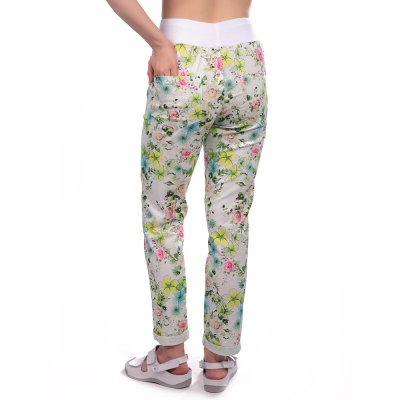 Kalhoty dám. BEATA, 2451,úplet s tkanicí,nohavice do manžety, BA/Elas 190,VS168, KVĚT.POLE/bílý úpl - Dámské kalhoty BEATA, květ