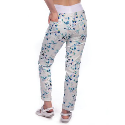 Kalhoty dám. BEATA, 2451,úplet s tkanicí,nohavice do manžety, BA/Elas 190,VS168, malé listy/bílý úpl - Kalhoty dám. BEATA