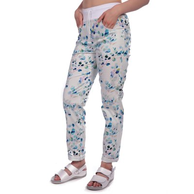 Kalhoty dám. BEATA, 2451,úplet s tkanicí,nohavice do manžety, BA/Elas 190,VS168, malé listy/bílý úpl - Kalhoty dám. BEATA