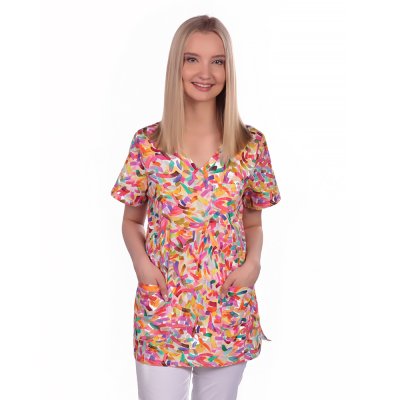 TDX Halena dámská  přes hlavu VIKTORIE, BA/ELAS, krátký rukáv,VS168, červené konfety - Dámská pracovní halena VIKTORIE, konfety