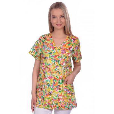 TDX Halena dámská přes hlavu VIKTORIE, BA/ELAS, krátký rukáv, VS168, žluté konfety - Dámská pracovní halena VIKTORIE, konfety