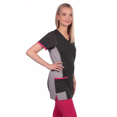 Triko dám.prodlouž,úplet,princ.střih,6001 ADITTA, BA,PIQUE 220,švy,kapsy,VS168,,grafit/šedá 040/růž - Dámská pracovní halena ADITTA