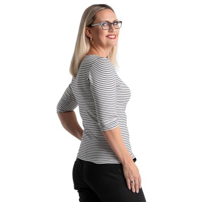 TDX Triko dámské ANDREA s lodičkový výstřihem, BA/ELAS, 3/4 rukáv, VS168, černobílý proužek - Dámské triko ANDREA,černo-bílý proužek