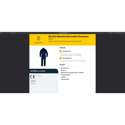 Delta, Kombinéza M1CO2, barvy, vel.S-3XL - Screenshot 2025-08-01 at 09-18-10 M1CO2 BLEU MARINE-ORANGE technical-sheet CS.pdf.png