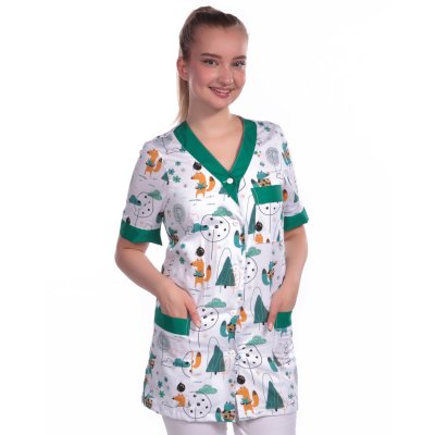 TDX Halena dámská propínací CECILIE, BA, VS168, vzor lišky/tyrkys/tmavě zelená - Dámská pracovní halena CECILIE, liška