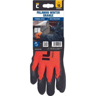 Červa, Rukavice nylonové, zimní PALAWAN WINTER, s blistrem, latexová dlaň, oranžové, vel. 10/XL
