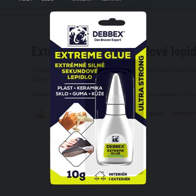 Debbex, Extrémně silné sekundové lepidlo EXTREME GLUE, 10ml