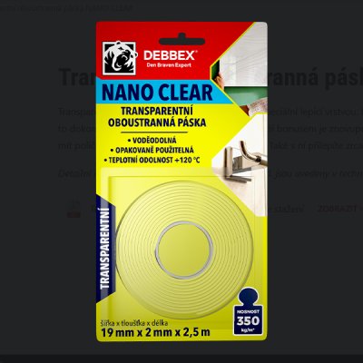 Debbex, Transparentní oboustranná páska NANO CLEAR - Screenshot 2026-07-21 at 09-11-34 Transparentní oboustranná páska NANO CLEAR - Den Braven.png