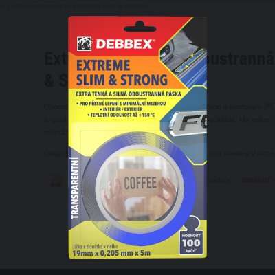 Debbex, Extra tenká a silná oboustranná páska EXTREME SLIM & STRONG - Screenshot 2026-07-22 at 08-41-59 Extra tenká a silná oboustranná páska EXTREME SLIM & STRONG - Den Braven.png