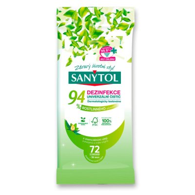SANYTOL, Dezinfekce univerzální čistič - utěrky 94 % rostlinného původu 72ks